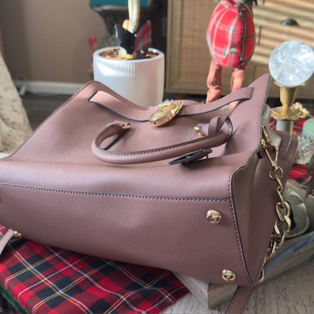 Michael Kors Hamilton Large Saffiano Leather Satchel in Dusty Rose Gold Hardware